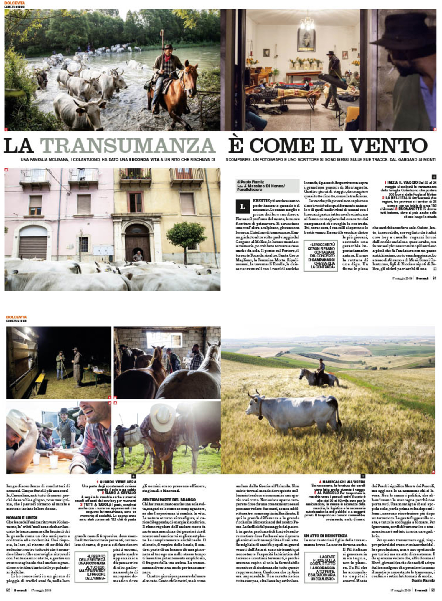 La transumanza è come il vento. - On Il Venerdì weekly magazine of La Repubblica (2019)
 
 
 